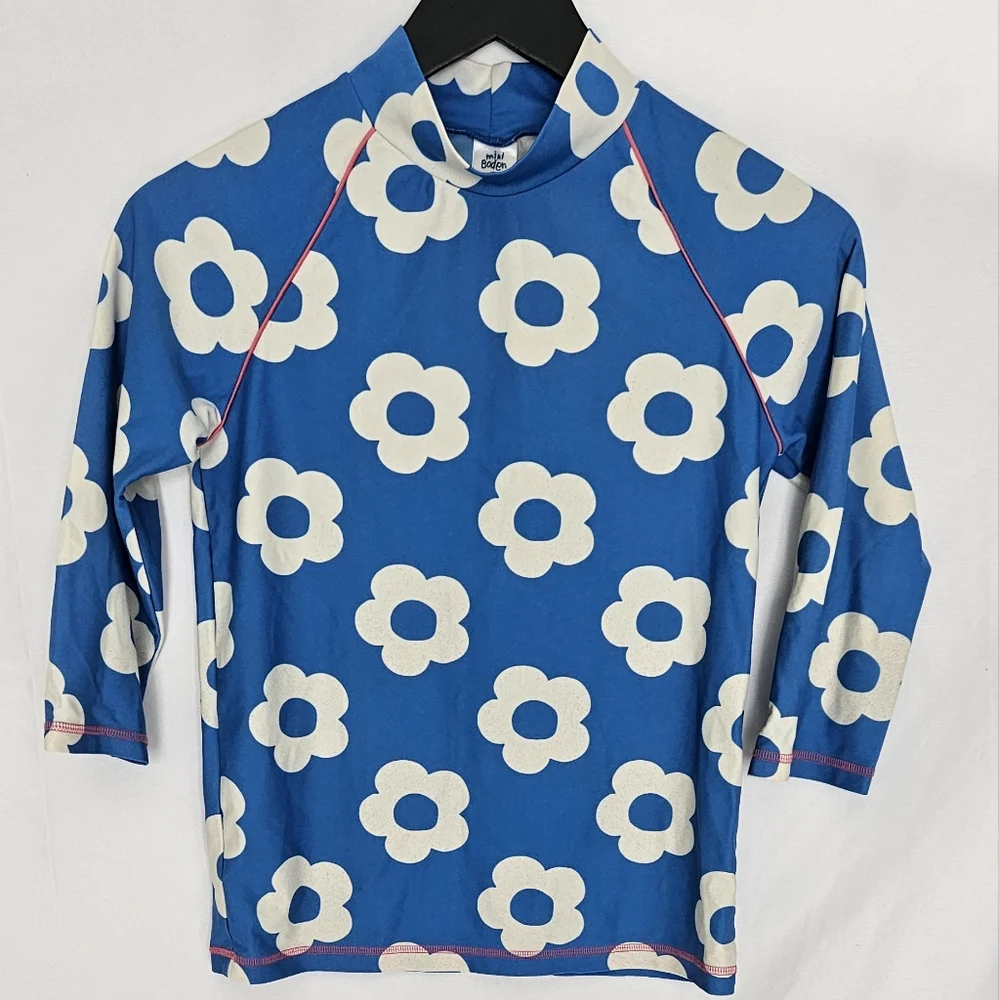 Mini Boden Rashguard Blue And White Flower Print Size 11-12 Years